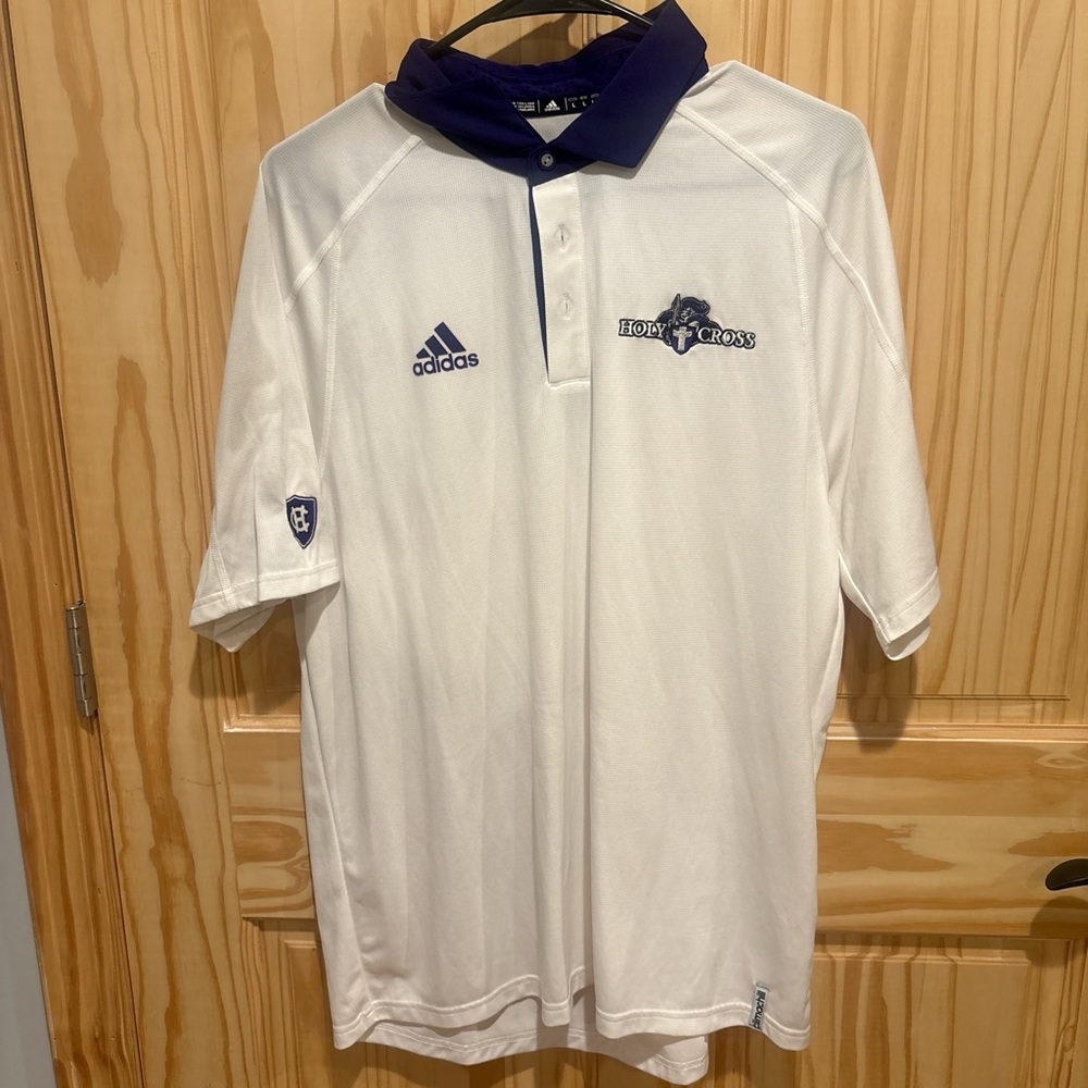 Adidas Holy Cross White Polo with Purple Details